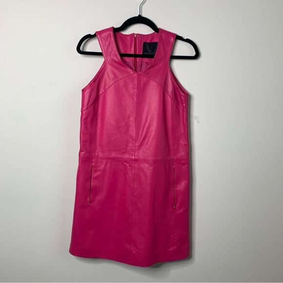 Bod and Christensen hot pink leather fuchsia shift dress size‎ 4 NEW barbie - Picture 2 of 9